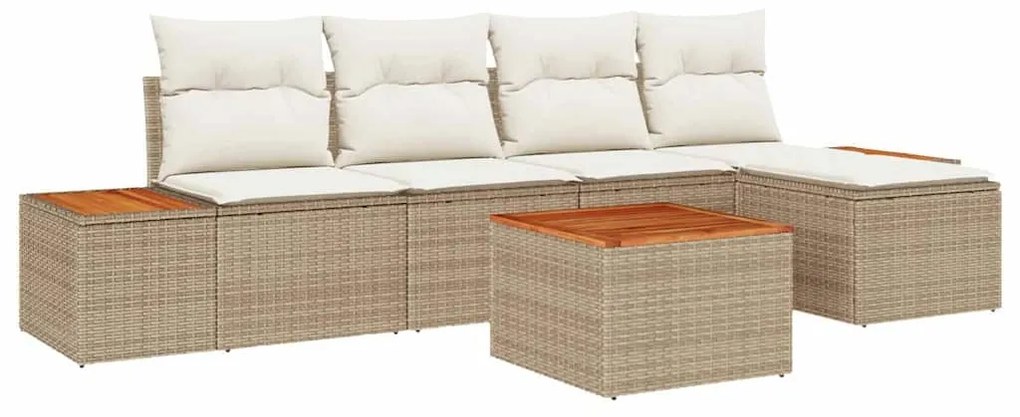 vidaXL Σετ Καναπέ Κήπου με μαξιλάρι 6 pcs Μπεζ συνθετικό ρατάν