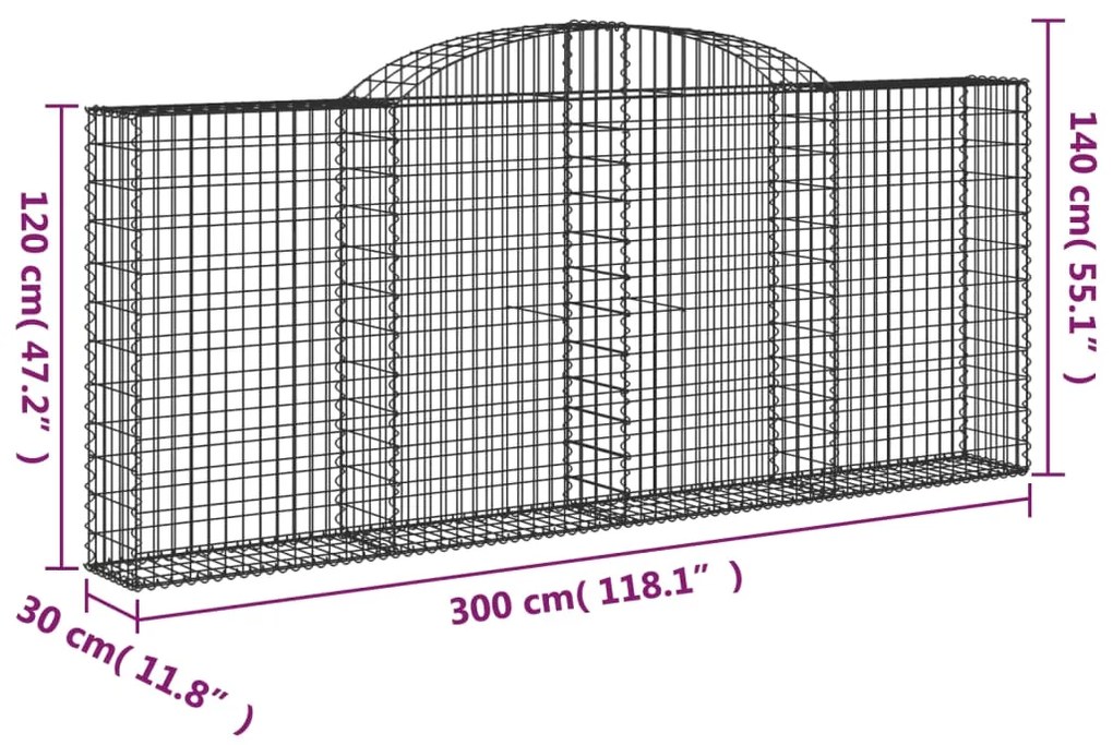 vidaXL Συρματοκιβώτια Τοξωτά 5 τεμ. 300x30x120/140 εκ. Γαλβαν. Ατσάλι