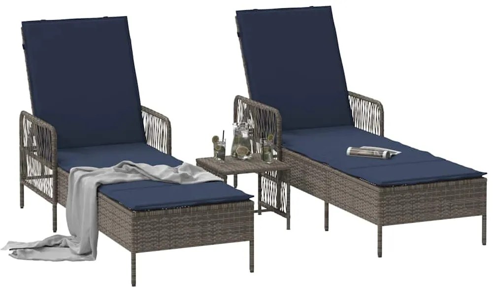 vidaXL Ξαπλώστρα 2-πρόσωπο 2 pcs Γκρι 35 x 35 x 32 εκ. συνθετικό ρατάν