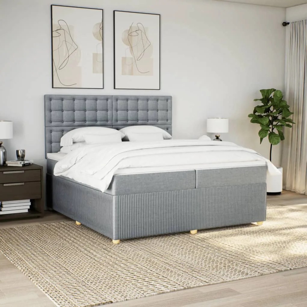 vidaXL Κρεβάτι Boxspring με Στρώμα Ανοιχτό Γκρι 200x200 εκ. Υφασμάτινο