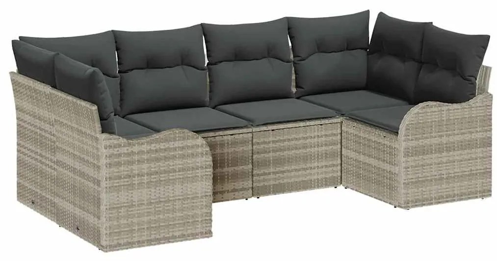 vidaXL Σετ Καναπέ Κήπου με μαξιλάρι 6 pcs Ανοιχτό γκρι Πολυ ράταν