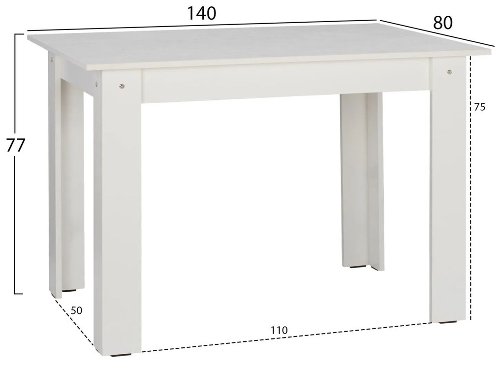 ΤΡΑΠΕΖΙ ΚΟΥΖΙΝΑΣ KELVIN 140x80x77Υεκ. ΛΕΥΚΟ