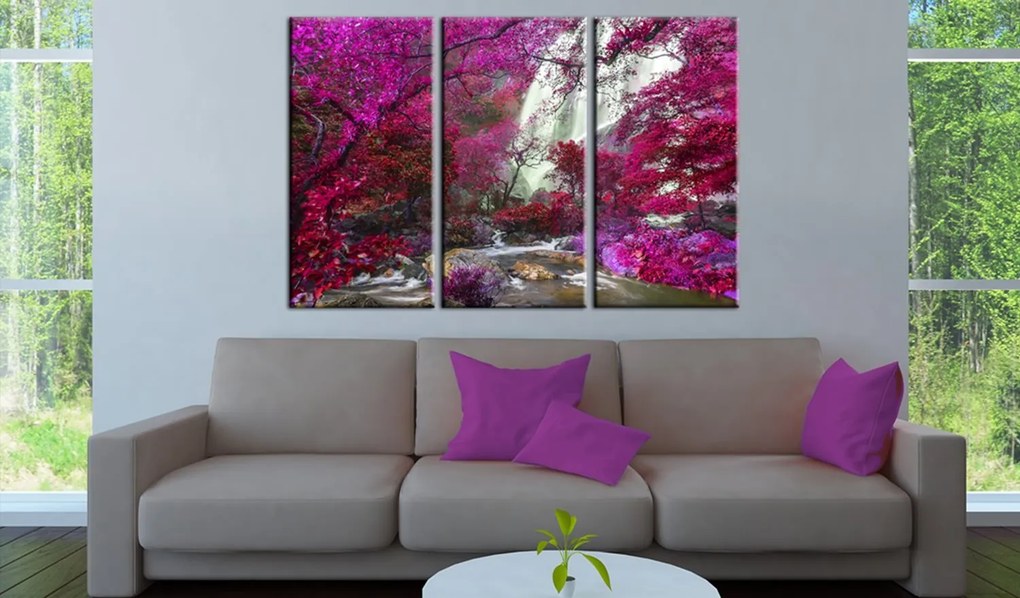 Πίνακας - Beautiful Waterfall: Pink Forest 120x80