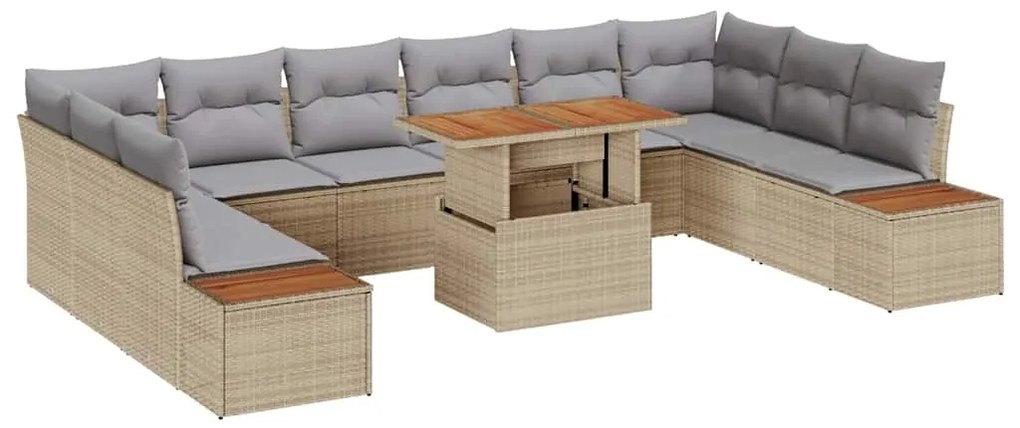 vidaXL Σέτ φαγητού για κήπο 11 pcs Μπεζ, Γκρι 100 x 55 x 73 εκ