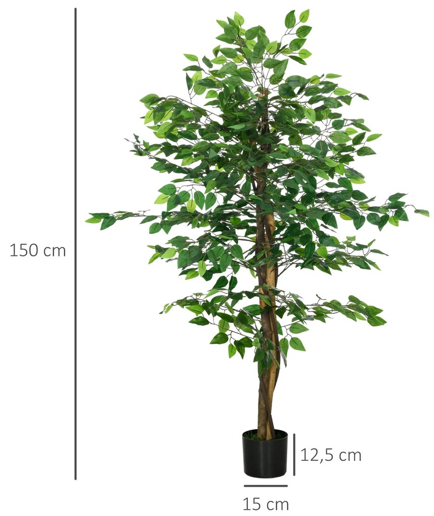 Τεχνητό δέντρο Ficus, ρεαλιστικό, ύψος 150 cm, με γλάστρα, Πράσινο