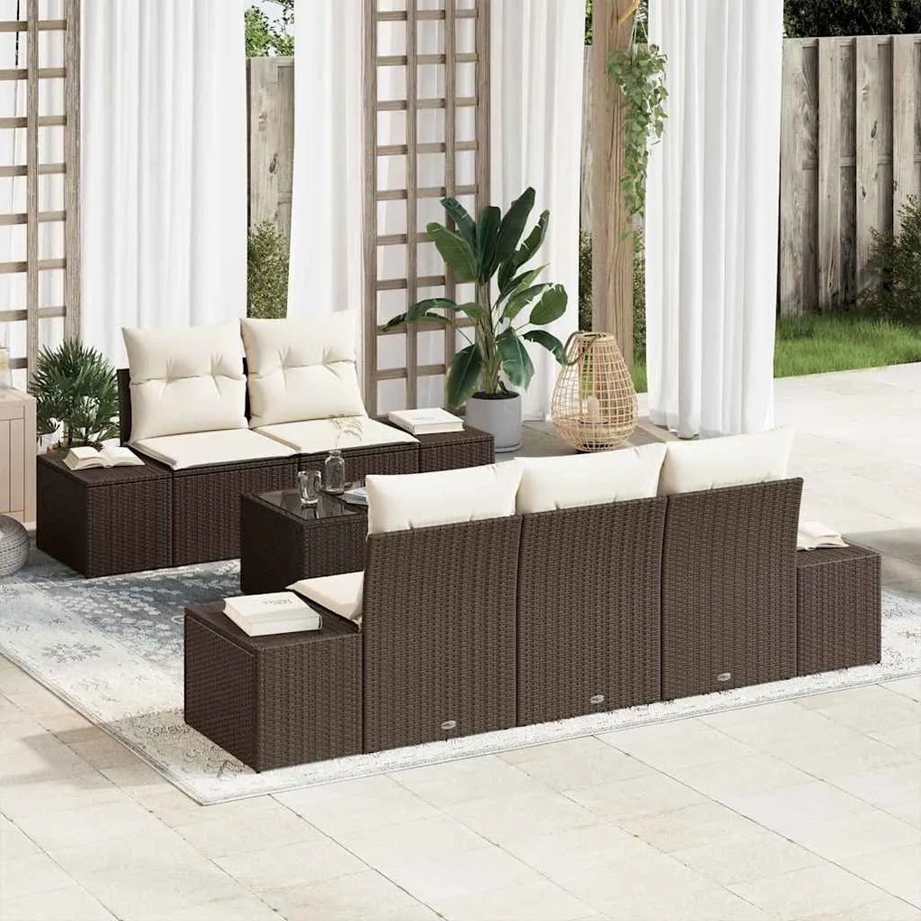 vidaXL Σετ Καναπέ Κήπου με μαξιλάρι 6 pcs Καφέ, Κρέμα 55 x 55 x 37 εκ