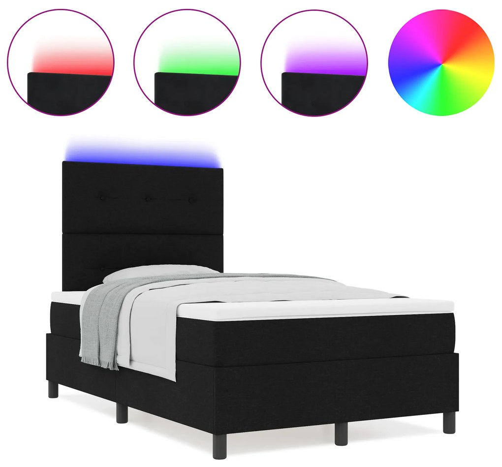 vidaXL Κρεβάτι με ελατήρια και Στρώμα & LED Μαύρο 120x190 εκ. Υφασμάτινο