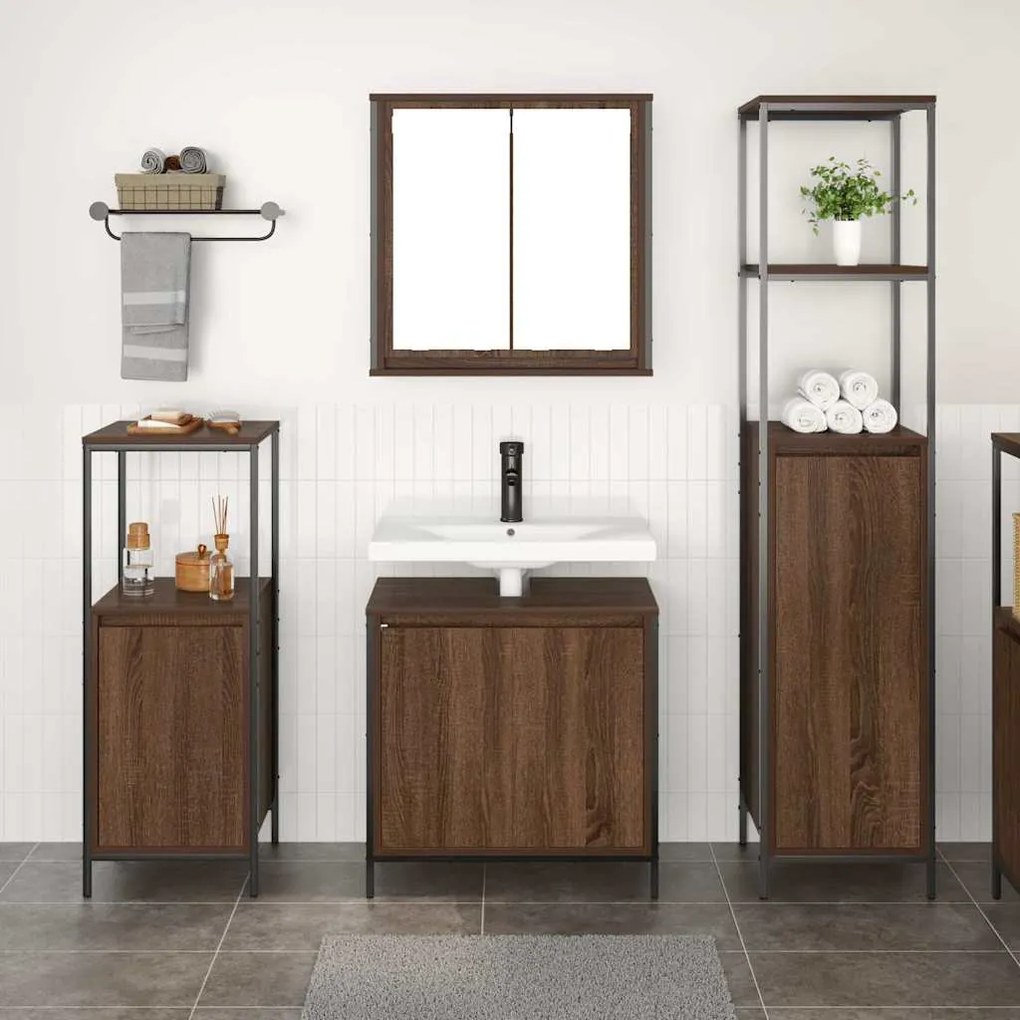 vidaXL Σετ Επίπλων Μπάνιου 3 pcs Καφέ δρυς και Μαύρο 36 x 35 x 165 εκ