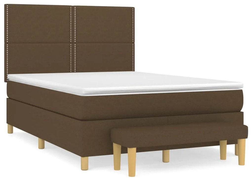 vidaXL Κρεβάτι Boxspring με Στρώμα Σκούρο Καφέ 140x190 εκ. Υφασμάτινο