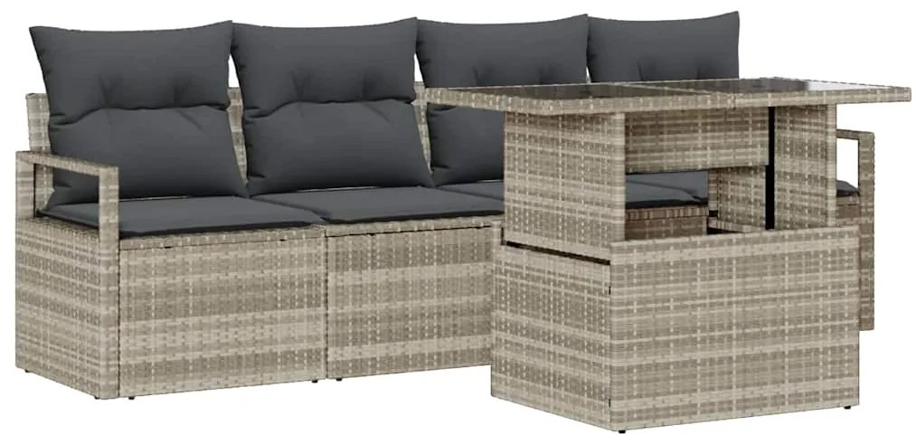 vidaXL Σετ Καναπέ Κήπου με αποθήκευση 5 pcs Ανοιχτό γκρι Πολυ ράταν