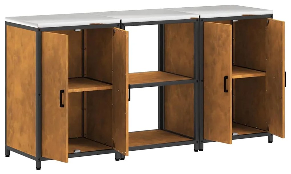 vidaXL Σετ Αποθήκευσης Κουζίνας με ράφι με πόρτα 3 pcs Σκ rusty Ατσάλι