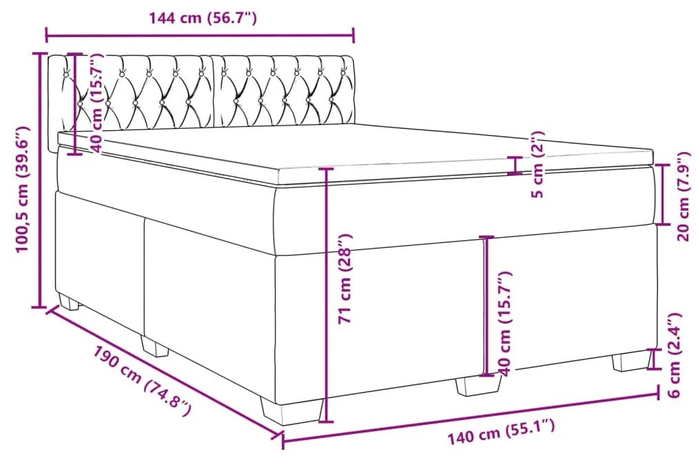 Κρεβάτι Boxspring με Στρώμα Σκούρο Γκρι 140x190 εκ. Βελούδινο - Γκρι