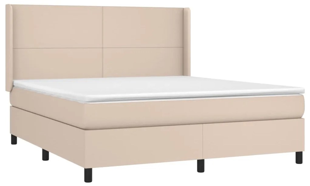 vidaXL Κρεβάτι Boxspring Στρώμα&LED Καπουτσίνο 160x200 εκ. Συνθ. Δέρμα