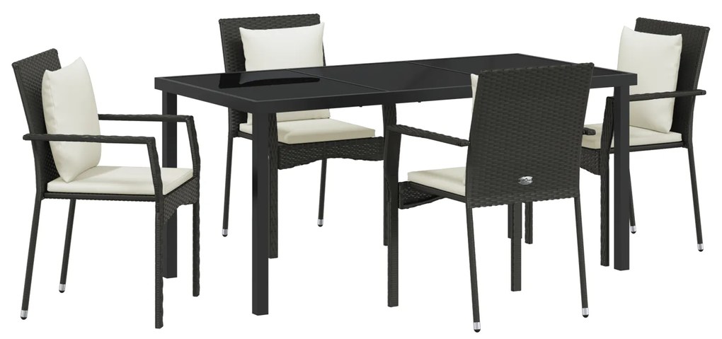 vidaXL Σετ Τραπεζαρίας Κήπου 5 pcs Μαύρο 160 x 80 x 73 εκ PE Ρατάν