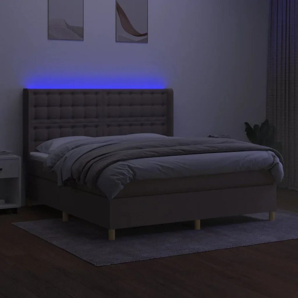 Κρεβάτι Boxspring με Στρώμα &amp; LED Taupe 160x200 εκ. Υφασμάτινο - Μπεζ-Γκρι