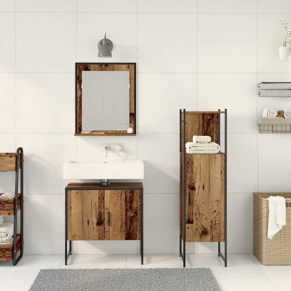 vidaXL Σετ Επίπλων Μπάνιου με αποθήκευση 3 pcs Καφέ 33 x 33 x 102.5 εκ