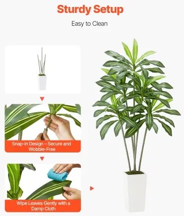 VEVOR 1829 mm Artificial Dracaena Tree Fake Plant with White Planter Indoor