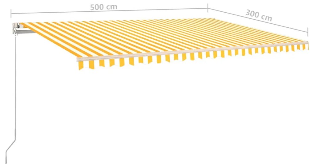 Τέντα Αυτόματη με LED &amp; Αισθητήρα Ανέμου Κίτρινο/Λευκό 5 x 3 μ. - Κίτρινο