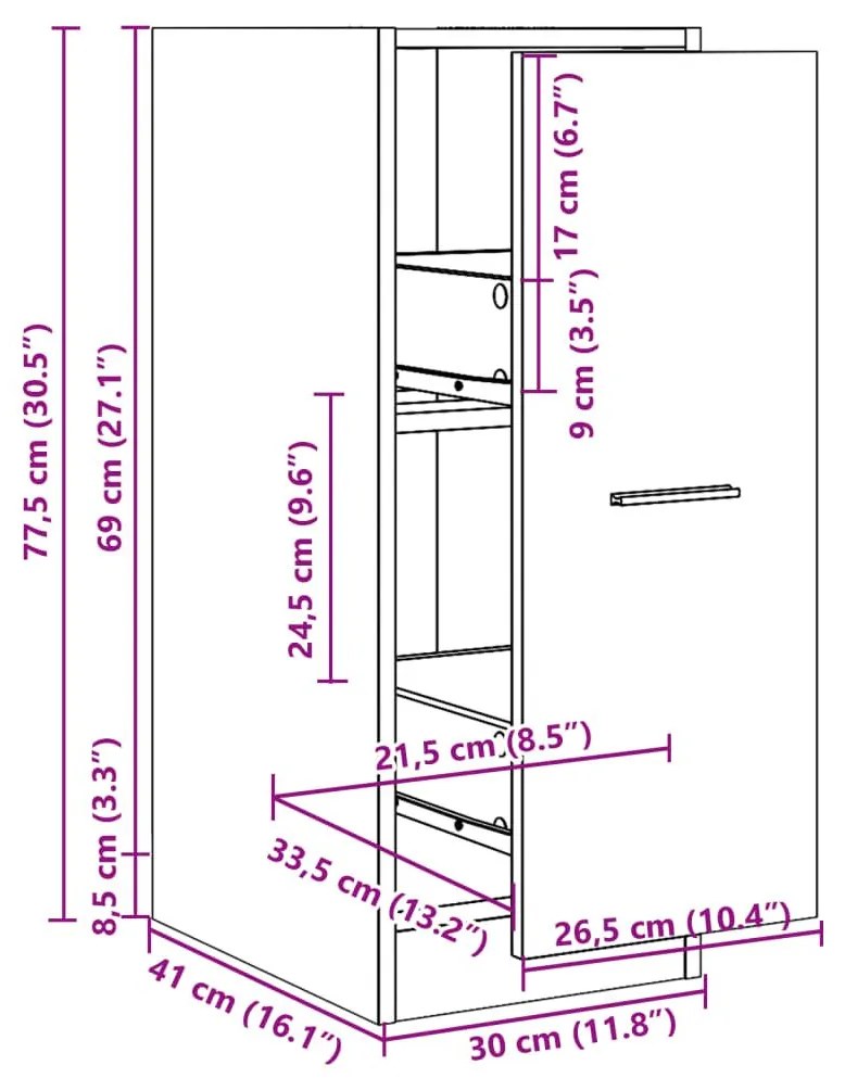 Συρταριέρα Γενικής Χρήσης Καπνιστή Δρυς 30x41x77,5 Επεξ. Ξύλο - Καφέ