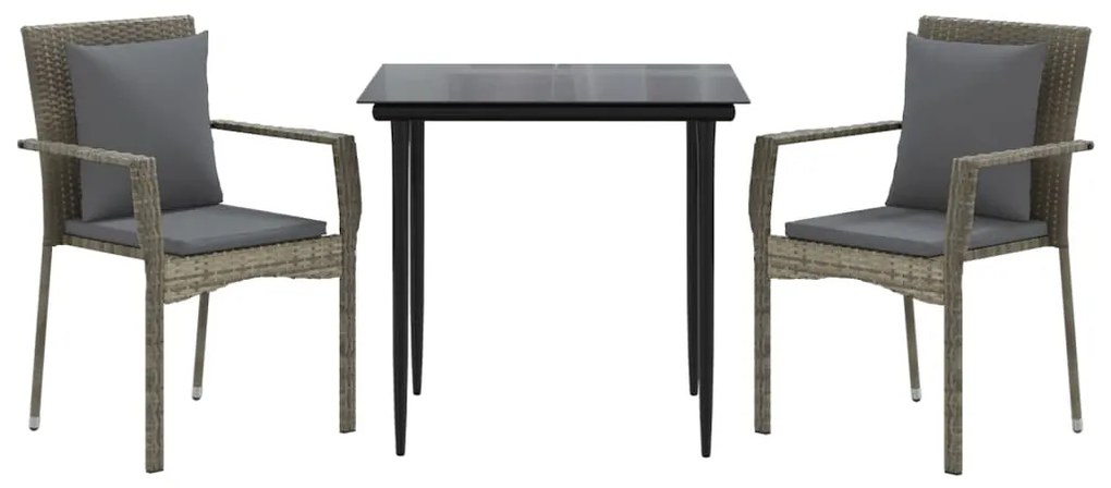 vidaXL Σετ Τραπεζαρίας Κήπου 3 τεμ. Μαύρο/Γκρι Συνθ.Ρατάν με Μαξιλάρια