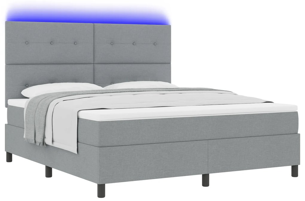 vidaXL Κρεβάτι με ελατήρια και στρώμα & LED Φως - Ανοιχτό Γκρι, 180 x 200 εκ. Υφασμάτινο
