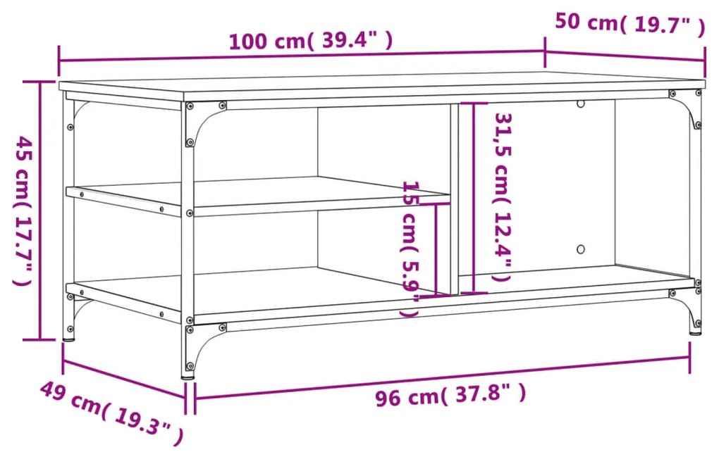 Τραπεζάκι Σαλονιού Καφέ Δρυς 100x50x45 εκ. Επεξεργασμ. Ξύλο - Καφέ