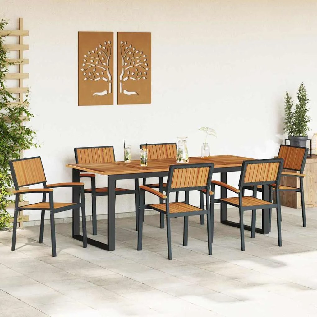 vidaXL Σέτ φαγητού για κήπο 7 pcs Μαύρο και καφέ 200 x 90 x 75 cm