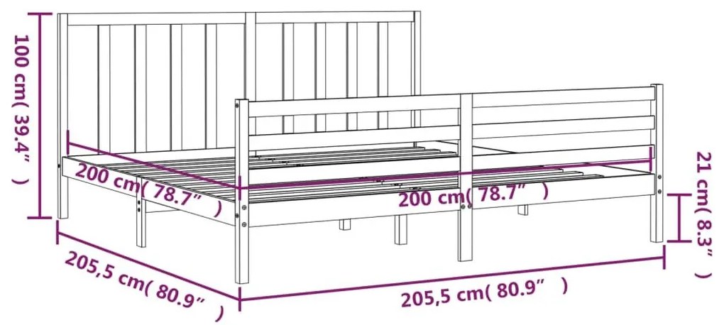 Πλαίσιο Κρεβατιού με Κεφαλάρι Μελί 200x200 εκ. από Μασίφ Ξύλο - Καφέ