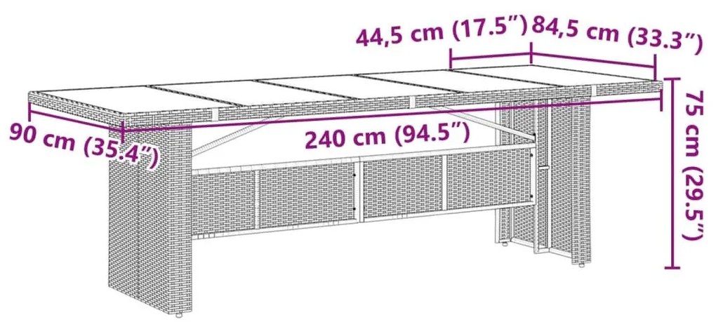 Τραπέζι Κήπου με Γυάλινη Επιφάνεια Καφέ 240x90x75 εκ Ρατάν - Καφέ