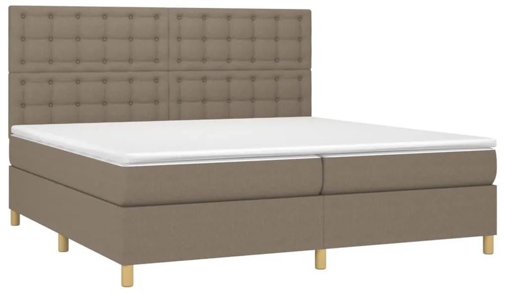 vidaXL Κρεβάτι Boxspring με Στρώμα & LED Taupe 200x200 εκ. Υφασμάτινο