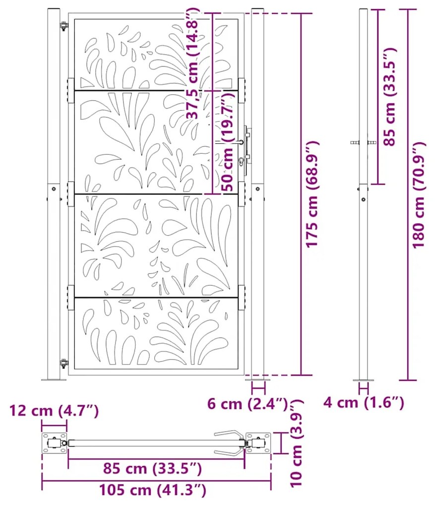 ΠΥΛΗ ΚΗΠΟΥ ΜΑΥΡΗ 105X180 CM ΑΤΣΑΛΙΝΟ ΣΧΕΔΙΟ ΚΥΜΑΤΟΣ 4100972