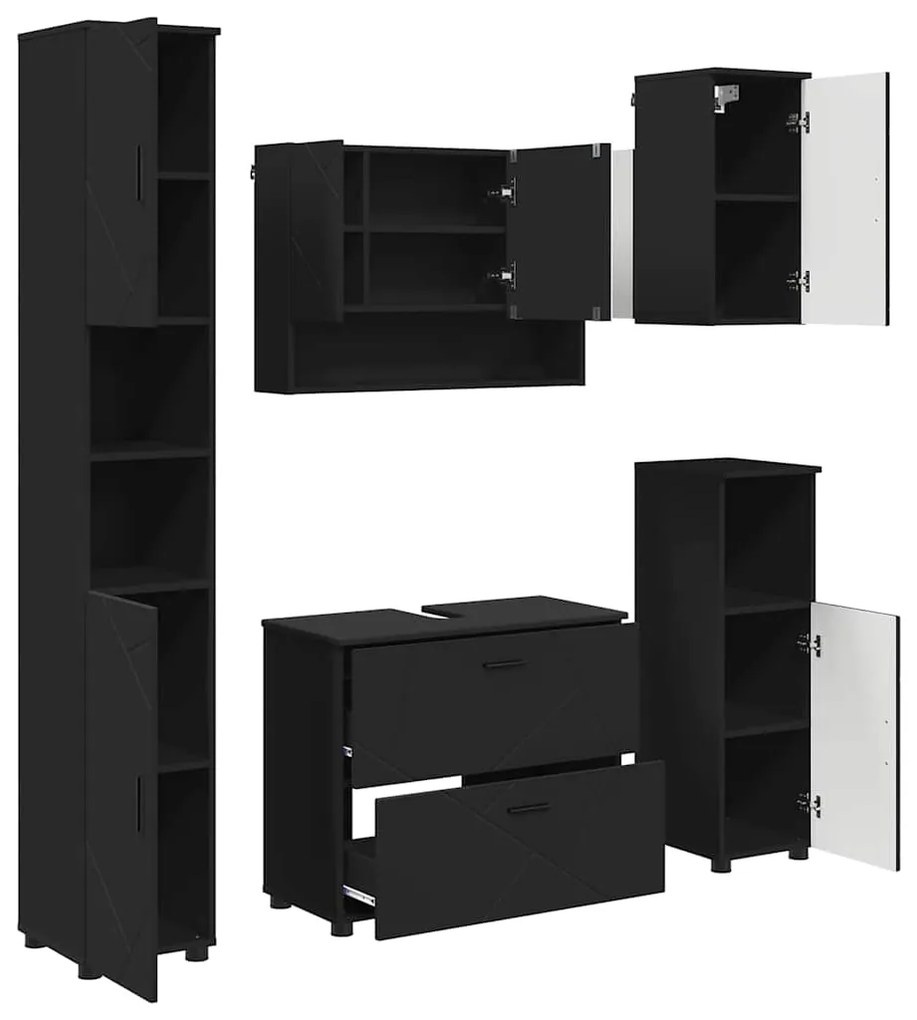 vidaXL Σετ Επίπλων Μπάνιου με συρτάρι 5 pcs Μαύρο 30 x 35 x 192 εκ.