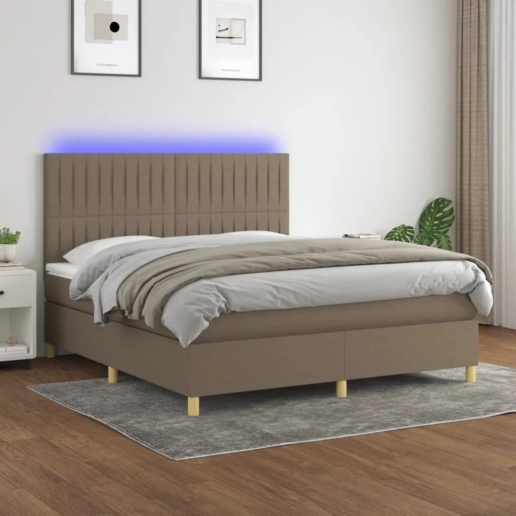 vidaXL Κρεβάτι Boxspring με Στρώμα & LED Taupe 160x200 εκ. Υφασμάτινο