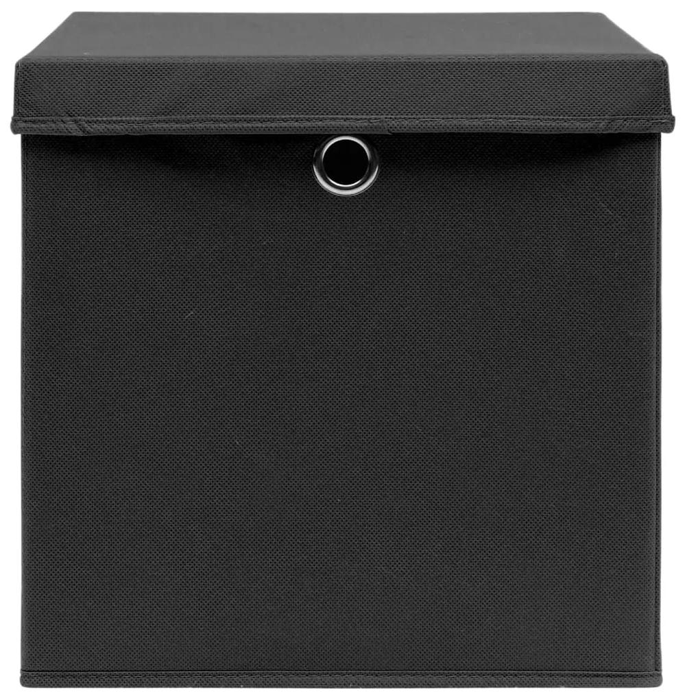 Κουτιά Αποθήκευσης με Καπάκια 10 τεμ. Μαύρα 28 x 28 x 28 εκ. - Μαύρο