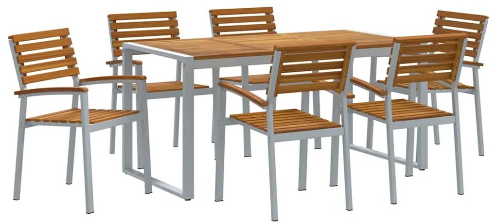 vidaXL Σέτ φαγητού για κήπο 7 pcs Γκρι και καφέ Μασίφ ξύλο ακακίας