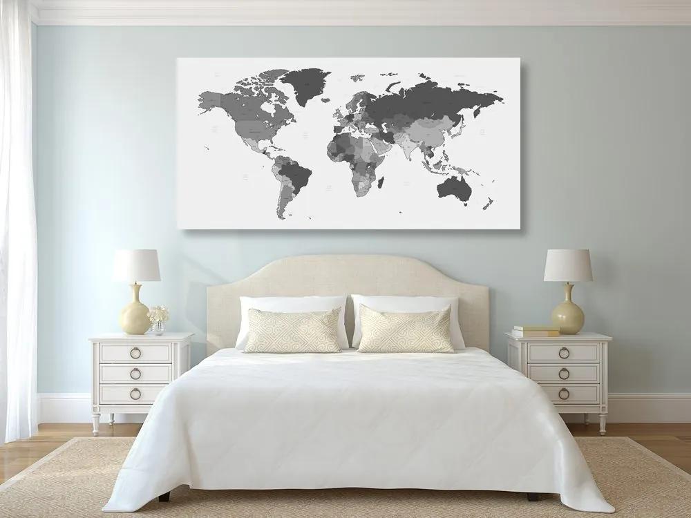 Εικόνα σε φελλό λεπτομερής παγκόσμιος χάρτης σε ασπρόμαυρο σχέδιο - 120x60  place