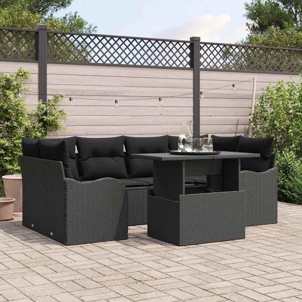 vidaXL Σετ Καναπέ Κήπου 7 pcs Μαύρο 100 x 55 x 73 εκ. Πολυ ράταν