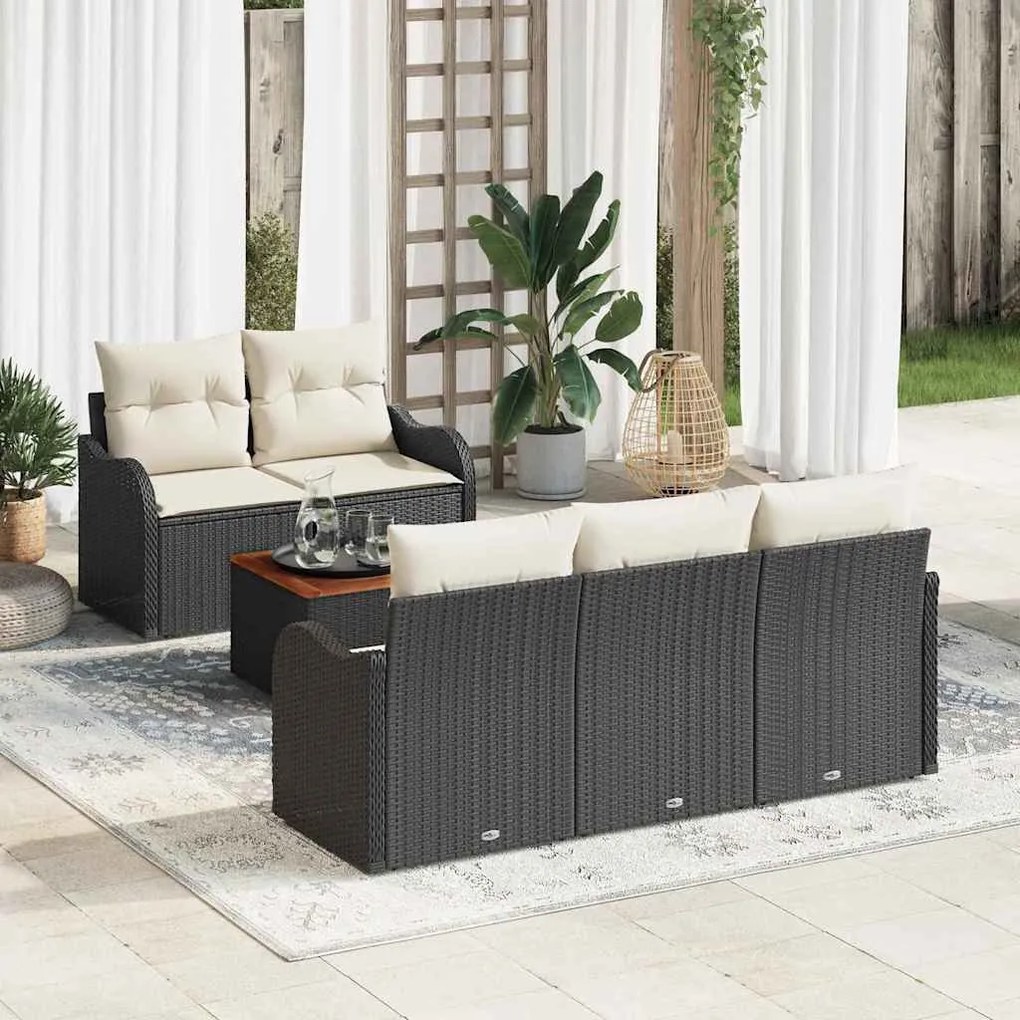 vidaXL Σετ Καναπέ Κήπου με μαξιλάρι 6 pcs Μαύρο, Κρέμα 55 x 55 x 37 εκ