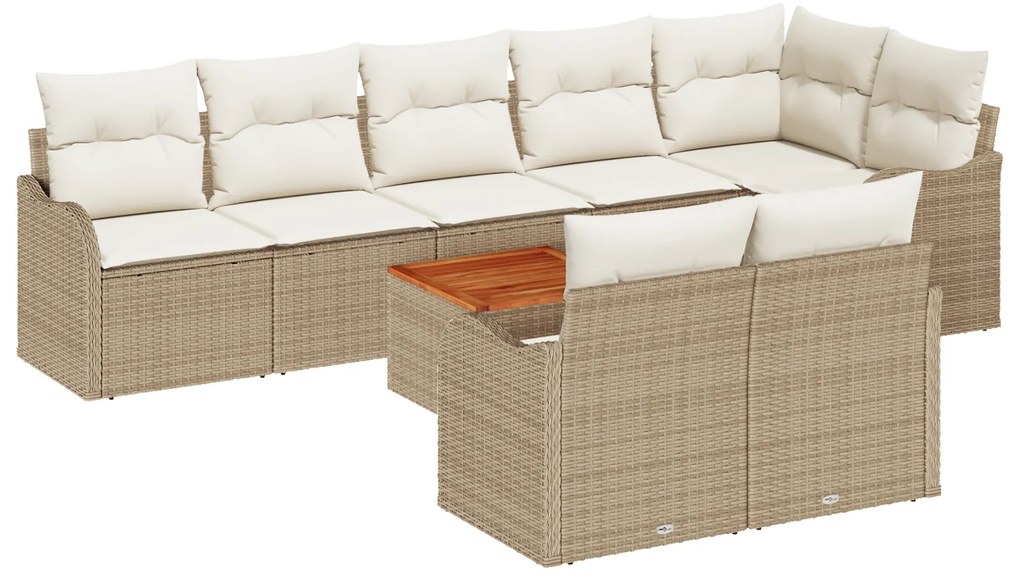 vidaXL Σετ Καναπέ Κήπου 9 pcs Beige, λευκό Μεγάλο Ρατάν, Ύφασμα