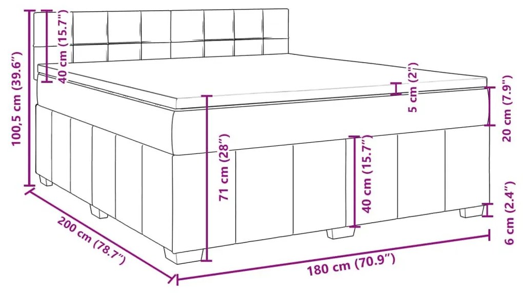 Κρεβάτι Boxspring με Στρώμα Σκούρο Γκρι 180x200 εκ Υφασμάτιν - Γκρι