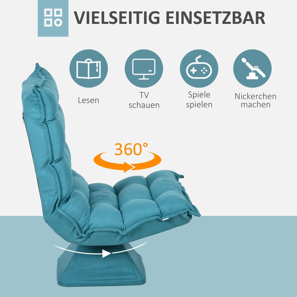 HOMCOM Πολυθρόνα Relax Πολυθρόνα Ανάγνωσης, Περιστρεφόμενη, Βελούδινη Όψη, 62 cm x 70 cm x 95 cm, Μπλε