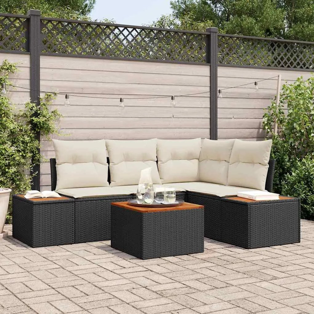 vidaXL Σετ Καναπέ Κήπου 5 pcs Μαύρο και κρεμ 209 x 154 x 85 εκ