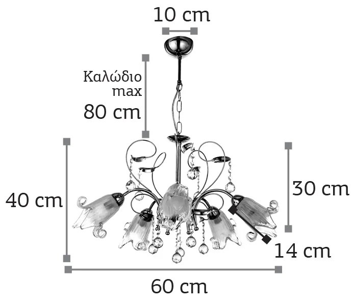 InLight Κρεμαστό φωτιστικό από χρώμιο μέταλλο κρύσταλλα και λευκό γυαλί (5300-5-CH)