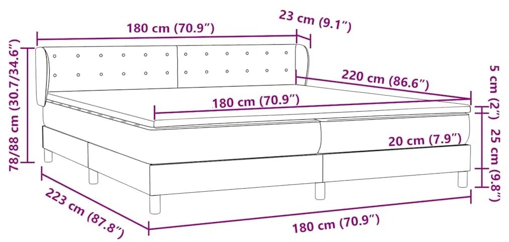 Box Spring κρεβάτι με στρώματα ανοιχτό γκρι 180x220cm Βελούδινο - Γκρι