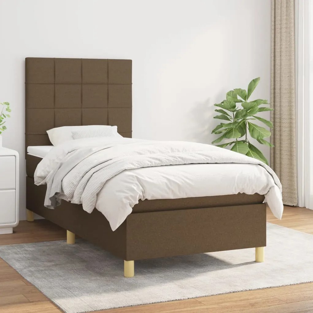 vidaXL Κρεβάτι Boxspring με Στρώμα Σκούρο Καφέ 100x200 εκ. Υφασμάτινο