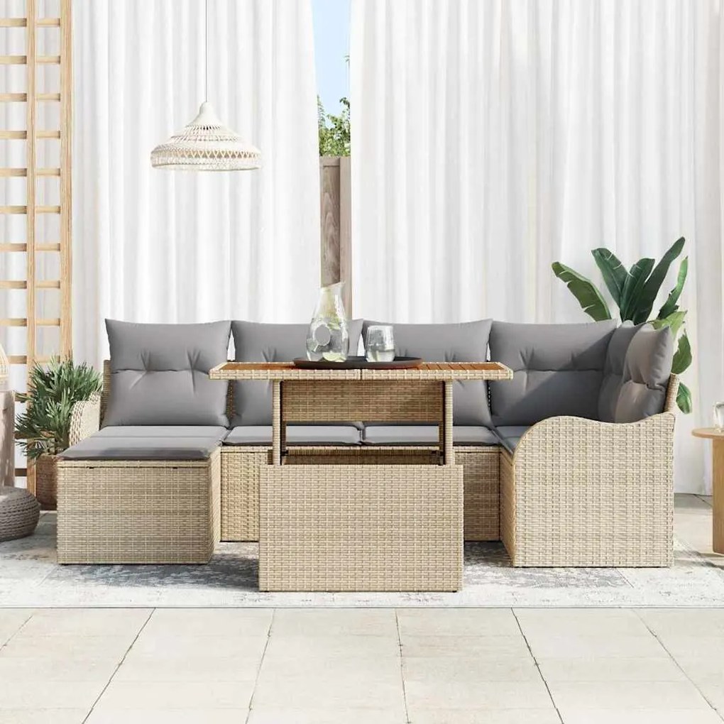 vidaXL Σετ Καναπέ Κήπου με αποθήκευση 7 pcs Μπεζ Πολυ ράταν