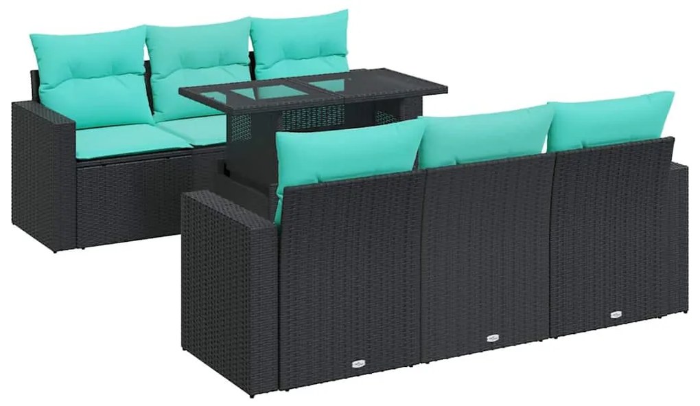 vidaXL Καναπές Σετ 7Τεμαχίων Μαύρο Συνθετικό Ρατάν με Μαξιλάρια Ακακία