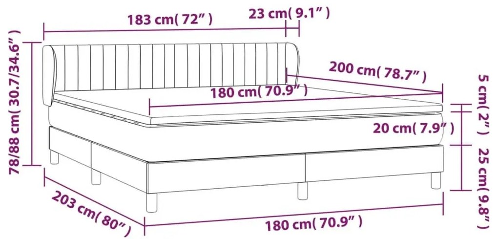 Κρεβάτι Boxspring με Στρώμα Ανοιχτό Γκρι 180x200 εκ. Βελούδινο - Γκρι