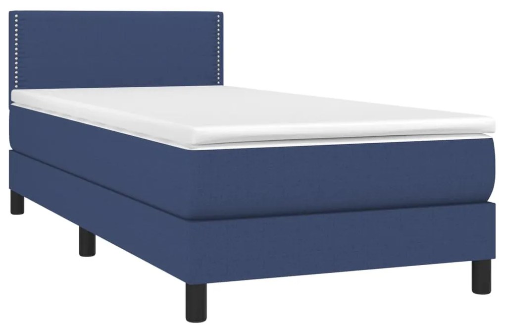 Κρεβάτι Boxspring με Στρώμα Μπλε 90x200 εκ.Υφασμάτινο - Μπλε