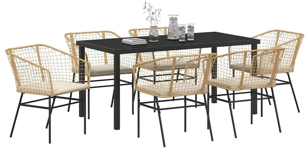 vidaXL Σέτ φαγητού για κήπο 7 pcs Καφέ συνθετικό ρατάν